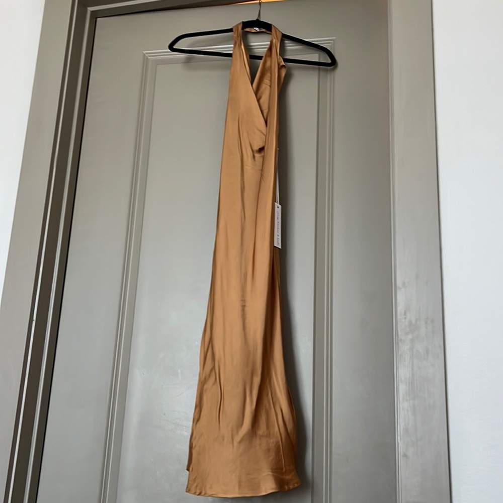 Young Fabulous & Broke gold halter, low back midi